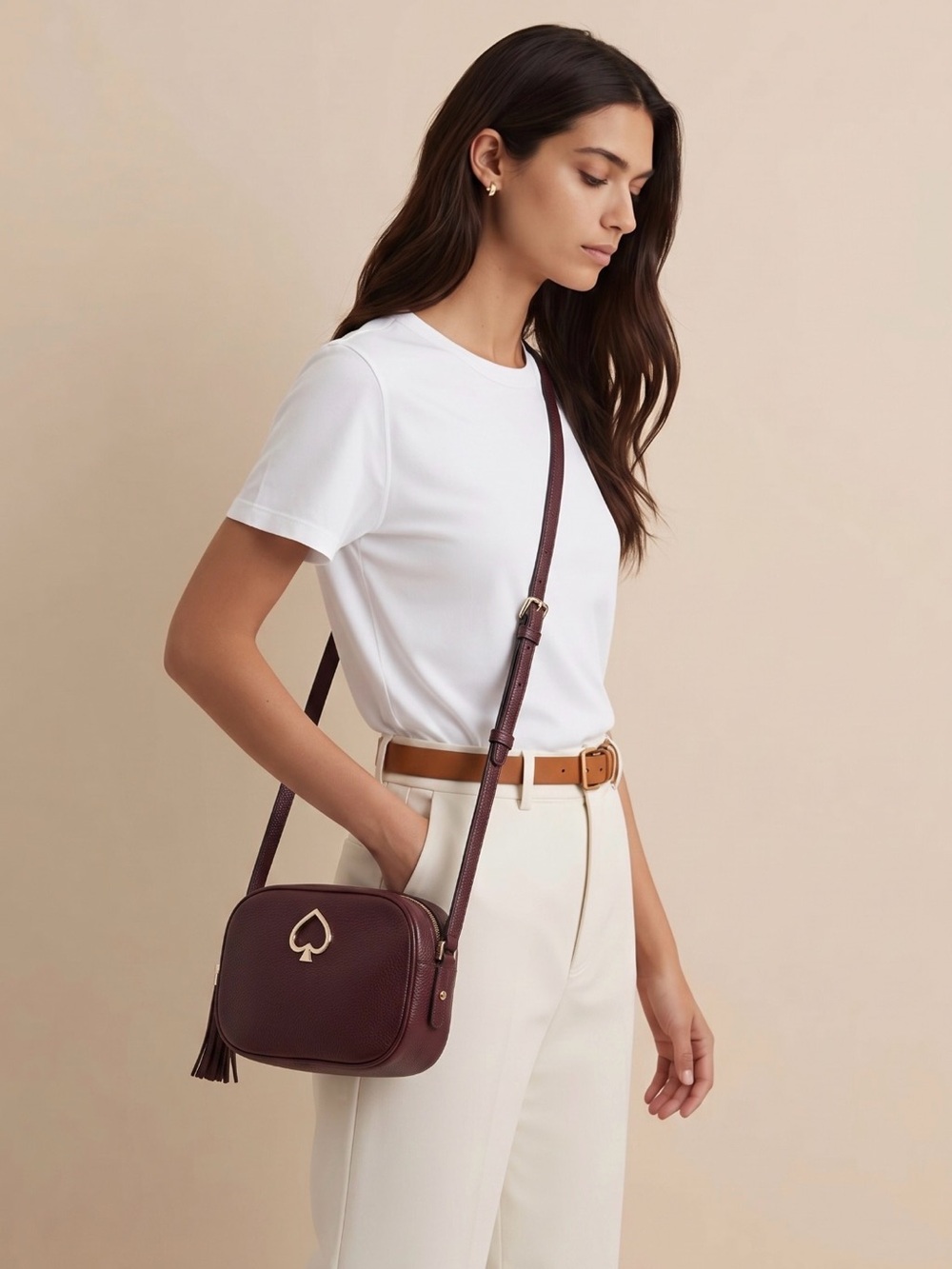 kate spade Maroon Leather Crossbody with Gold Spade Logo EUC